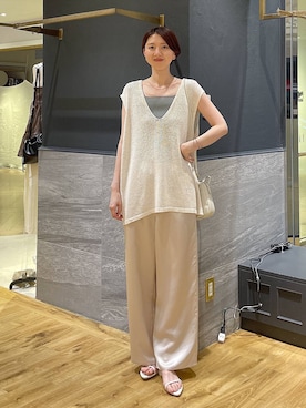 「A part by（アパートバイ）の≪追加2≫ペーパーユルニットノースリーブ（ニット/セーター、ホワイト系）」を使った、apartby32さん（レディース・168cm）の夏コーディネート