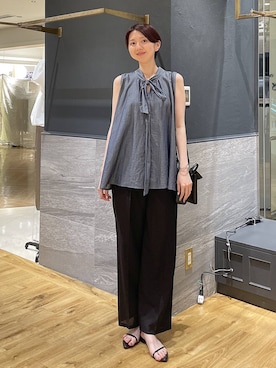 「A part by（アパートバイ）のナローストラップサンダル（サンダル、ブラック系）」を使った、apartby32さん（レディース・168cm）の夏コーディネート