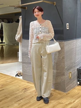 「A part by（アパートバイ）のApbコクーンデニムパンツ≪追加3≫（デニムパンツ、ベージュ系）」を使った、apartby32さん（レディース・168cm）の春コーディネート