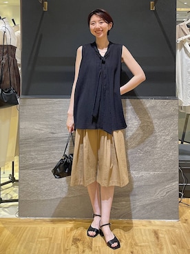 「A part by（アパートバイ）のキンチャクミニショルダバッグ（ショルダーバッグ、ブラック系）」を使った、apartby32さん（レディース・168cm）の夏コーディネート