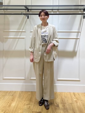 「A part by（アパートバイ）の【36サイズ展開】バックルヒールローファー（ローファー、ブラウン系）」を使った、apartby32さん（レディース・168cm）の春コーディネート