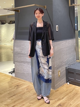 「A part by（アパートバイ）のApbコクーンデニムパンツ≪追加3≫（牛仔裤、ブルー系）」を使った、apartby32さん（レディース・168cm）の夏コーディネート