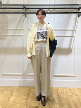 「A part by（アパートバイ）の【36サイズ展開】バックルヒールローファー（ローファー、ブラウン系）」を使った、apartby32さん（レディース・168cm）の春コーディネート