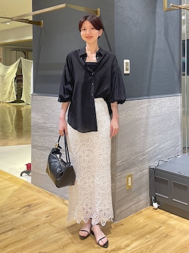 「A part by（アパートバイ）のハートモチーフバッグ（单肩包、ブラック系）」を使った、apartby32さん（レディース・168cm）の春コーディネート