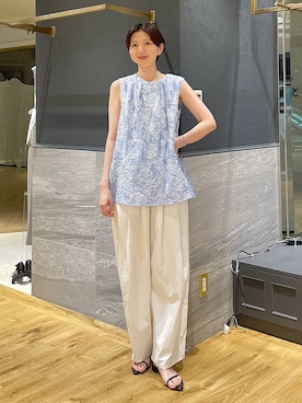 「A part by（アパートバイ）のヘマタイトビーズロングネックレス（项链、シルバー系）」を使った、apartby32さん（レディース・168cm）の夏コーディネート