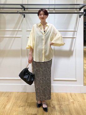 「A part by（アパートバイ）のプリーツイージータイトスカート2（スカート、ベージュ系）」を使った、apartby32さん（レディース・168cm）の春コーディネート