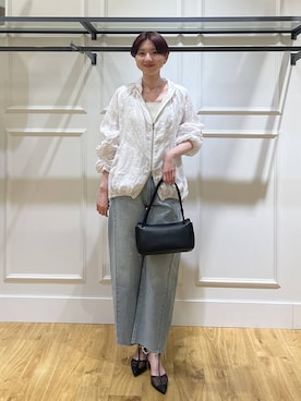 「A part by（アパートバイ）のApbカーブデニムパンツ（デニムパンツ、ブルー系）」を使った、apartby32さん（レディース・168cm）の春コーディネート