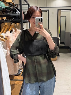 「A part by（アパートバイ）のチェックシャツ_長袖（シャツ/ブラウス、グリーン系）」を使った、apartby32さん（レディース・168cm）の夏コーディネート