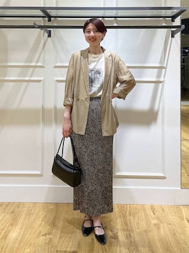 「A part by（アパートバイ）の≪追加3≫シアーWジャケット（テーラードジャケット、ベージュ系）」を使った、apartby32さん（レディース・168cm）の春コーディネート