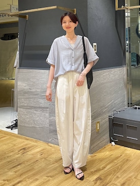 「A part by（アパートバイ）のシアーオープンカラーシャツ（衬衫、ブルー系）」を使った、apartby32さん（レディース・168cm）の夏コーディネート