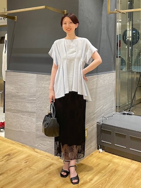 「A part by（アパートバイ）のタックデザインブラウス（衬衫、ブルー系）」を使った、apartby32さん（レディース・168cm）の春コーディネート