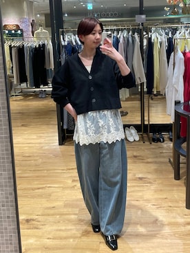 「A part by（アパートバイ）のApbコクーンデニムパンツ≪追加3≫（デニムパンツ、ブルー系）」を使った、apartby32さん（レディース・168cm）の春コーディネート