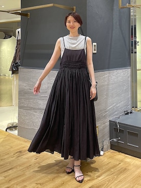 「A part by（アパートバイ）のナローストラップサンダル（サンダル、ブラック系）」を使った、apartby32さん（レディース・168cm）の夏コーディネート