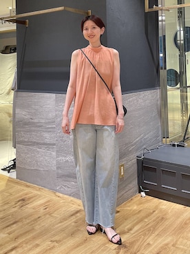 「A part by（アパートバイ）のApbカーブデニムパンツ（牛仔裤、ブルー系）」を使った、apartby32さん（レディース・168cm）の夏コーディネート