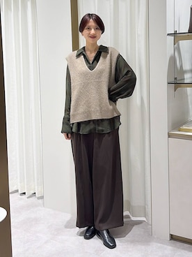 「A part by（アパートバイ）のチェックシャツ_長袖（シャツ/ブラウス、グリーン系）」を使った、apartby32さん（レディース・168cm）の秋コーディネート