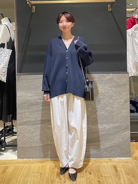 「A part by（アパートバイ）のスポンディッシュVカーディガン（カーディガン/ボレロ、ブルー系）」を使った、apartby32さん（レディース・168cm）の春コーディネート