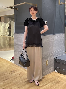 「A part by（アパートバイ）のイージーストレートパンツ（西装休闲裤、ベージュ系）」を使った、apartby32さん（レディース・168cm）の春コーディネート