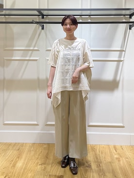 「A part by（アパートバイ）の【36サイズ展開】バックルヒールローファー（ローファー、ブラウン系）」を使った、apartby32さん（レディース・168cm）の春コーディネート