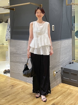 「A part by（アパートバイ）のハートモチーフバッグ（ショルダーバッグ、ブラック系）」を使った、apartby32さん（レディース・168cm）の夏コーディネート