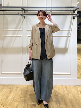 「A part by（アパートバイ）のApbコクーンデニムパンツ≪追加3≫（デニムパンツ、ブルー系）」を使った、apartby32さん（レディース・168cm）の春コーディネート