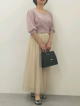 「アイテム（バレエシューズ、ブルー系）」を使った、itachiさん（レディース・156cm）の春コーディネート