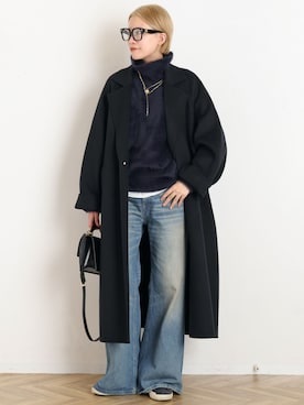 「AP STUDIO（エーピーストゥディオ）のDouble face form coat（その他アウター、ブラック系）」を使った、STAFF.Mさん（レディース・162cm）の秋コーディネート