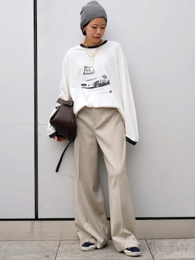 「ウールパンツ」｜STAFF.Mさん（レディース・162cm）の秋コーディネート
