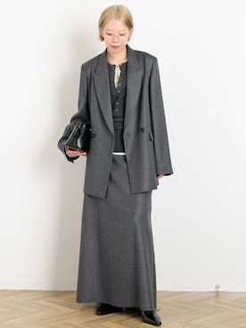 「AP STUDIO（エーピーストゥディオ）のHeritage Double Jacket（テーラードジャケット、グレー系）」を使った、STAFF.Mさん（レディース・162cm）の秋コーディネート