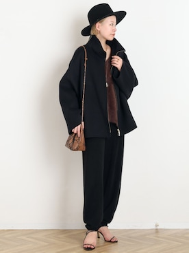 「AP STUDIO（エーピーストゥディオ）のDouble face stand coat（その他アウター、ブラック系）」を使った、STAFF.Mさん（レディース・162cm）の秋コーディネート