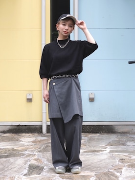 「LANVIN en Bleu（ランバンオンブルー）のストライプレイヤードパンツ（その他パンツ、グレー系）」を使った、hitomiimaさん（レディース・152cm）の夏コーディネート