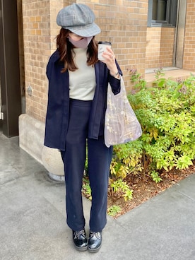 「アイテム（エコバッグ/サブバッグ、パープル系）」を使った、mayukiさん（レディース・157cm）の冬コーディネート