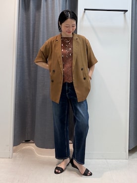 「アイテム（テーラードジャケット、イエロー系）」を使った、shihoさん（レディース・160cm）の夏コーディネート