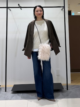 「INDIVI（インディヴィ）の【洗濯機OK／ストレッチ◎】秋はじめのダブルジャケット（テーラードジャケット、ブラウン系）」を使った、shihoさん（レディース・161cm）の秋コーディネート