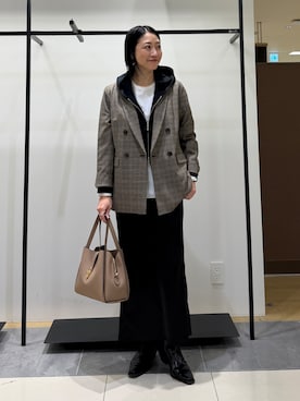 「INDIVI（インディヴィ）の【洗濯機OK／ストレッチ◎】秋はじめのダブルジャケット（テーラードジャケット、イエロー系）」を使った、shihoさん（レディース・161cm）の秋コーディネート