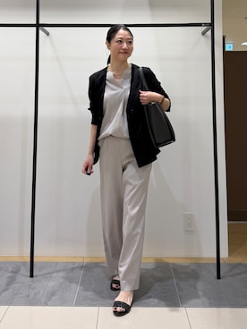 「アイテム（ノーカラージャケット、ブラック系）」を使った、shihoさん（レディース・160cm）の夏コーディネート