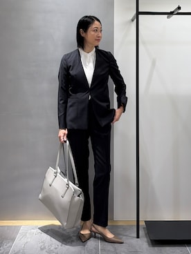 「INDIVI（インディヴィ）の【日本製／良質スーツ】ノーカラージャケット（ノーカラージャケット、ブルー系）」を使った、shihoさん（レディース・161cm）の秋コーディネート