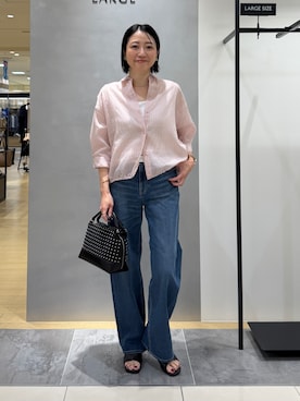 「INDIVI（インディヴィ）の【シアー／7分袖】体型カバーゆったりシャツ（シャツ/ブラウス、ピンク系）」を使った、shihoさん（レディース・161cm）の夏コーディネート