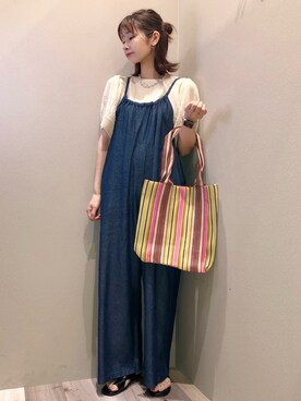 「Green　Parks（グリーンパークス）のアイテム（オールインワン・サロペット）」を使った、chiyokoさん（レディース・157cm）の夏コーディネート