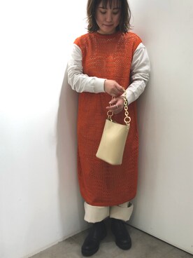 「SENSE OF PLACE by URBAN RESEARCH(センスオブプレイスバイアーバンリサーチ)のアイテム(ニット/セーター、オレンジ系)」を使った、kyoka522さん(レディース・150cm)の春コーディネート