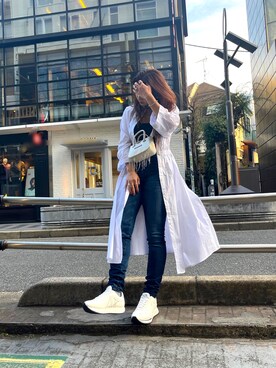 「ARMANI EXCHANGE（アルマーニエクスチェンジ）のアイテム（シャツワンピース）」を使った、Fuji☺︎Kさん（レディース・154cm）の冬コーディネート