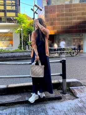 「ARMANI EXCHANGE（アルマーニエクスチェンジ）の【A|X アルマーニ エクスチェンジ】リネン混ニットシャツ（シャツ/ブラウス、ホワイト系）」を使った、Fuji☺︎Kさん（レディース・154cm）の春コーディネート