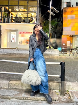 「ARMANI EXCHANGE（アルマーニエクスチェンジ）の【A|X アルマーニ エクスチェンジ】エコファー　ハンドバッグ（ハンドバッグ）」を使った、Fuji☺︎Kさん（レディース・154cm）の冬コーディネート