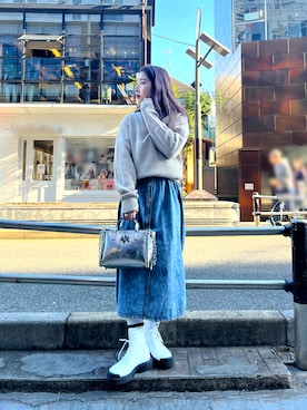 「ARMANI EXCHANGE（アルマーニエクスチェンジ）のアイテム（シャツワンピース）」を使った、Fuji☺︎Kさん（レディース・154cm）の秋コーディネート