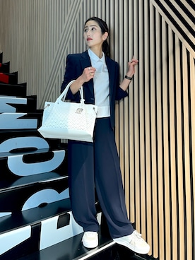 「襟付きトップス」｜「アイテム（スラックス）」を使った、Fuji☺︎Kさん（レディース・154cm）の春コーディネート