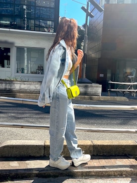 「A|X Harajuku Cat Street店限定【直接お店にお問い合わせください。LINE:harajuku@ax】のアイテム（ショルダーバッグ、イエロー系）」を使った、Fuji☺︎Kさん（レディース・154cm）の春コーディネート