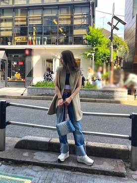 「ARMANI EXCHANGE（アルマーニエクスチェンジ）の【A|X アルマーニ エクスチェンジ】A|Xロゴ　キルティングデニムショルダーバッグ（ショルダーバッグ、ブルー系）」を使った、Fuji☺︎Kさん（レディース・154cm）の春コーディネート