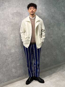 「クルーネックニット」｜「アイテム（ブルゾン）」を使った、Mashio_TOMORROWLANDさん（メンズ・175cm）の春コーディネート