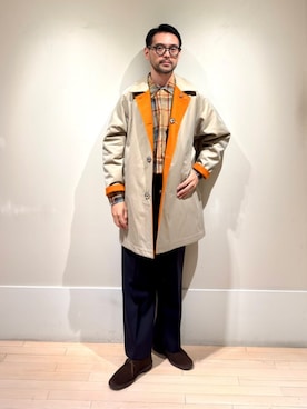 「アイテム（ステンカラーコート）」を使った、Mashio_TOMORROWLANDさん（メンズ・175cm）の秋コーディネート