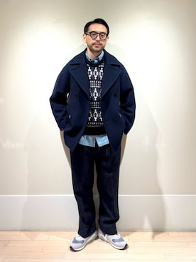 「アイテム（ピーコート）」を使った、Mashio_TOMORROWLANDさん（メンズ・175cm）の秋コーディネート