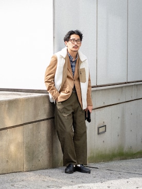 「ボアベスト」｜おひげめがね。さん（メンズ・170cm）の秋コーディネート